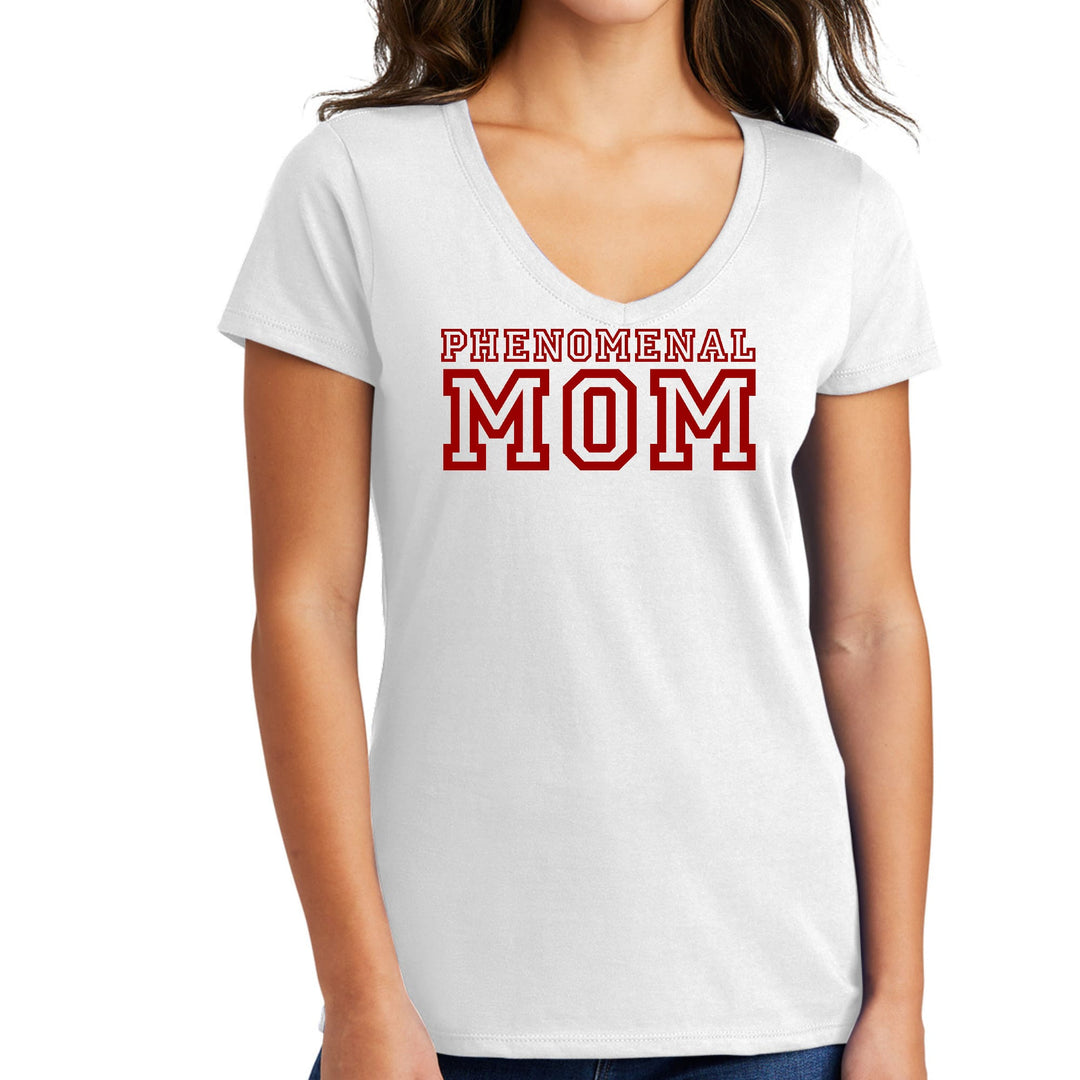 Womens V-neck Graphic T-shirt Phenomenal Mom Red Print - Womens | T-Shirts