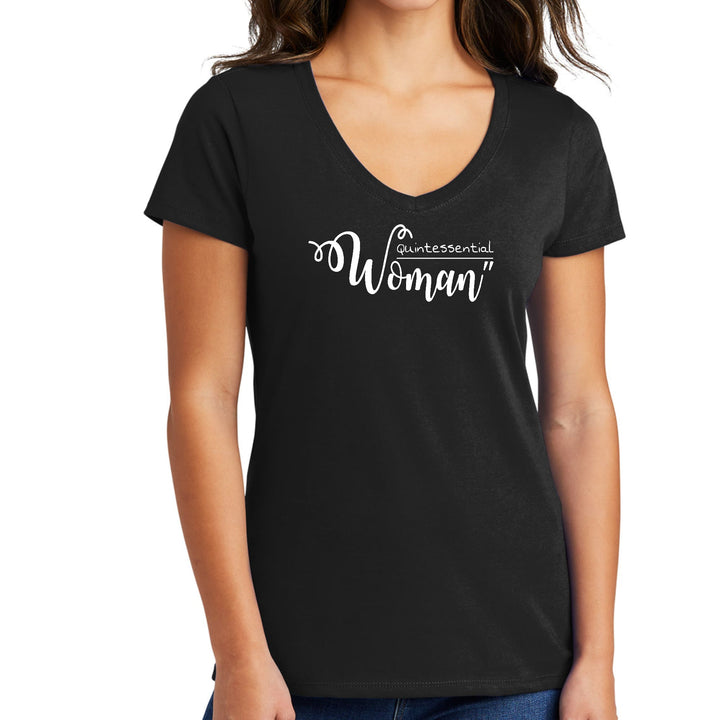 Womens V-neck Graphic T-shirt Quintessential Woman - Womens | T-Shirts | V-Neck