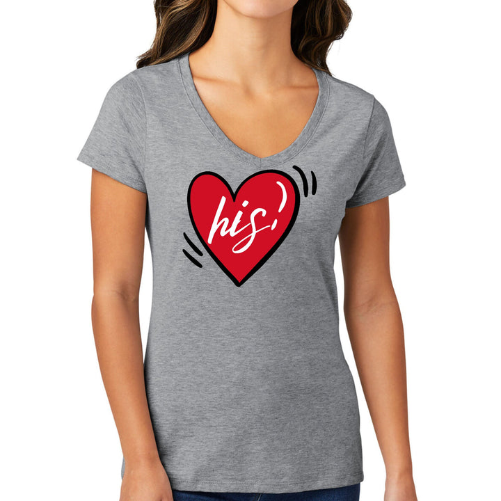 Womens V-neck Graphic T-shirt Say it Soul His Heart Couples - Womens | T-Shirts