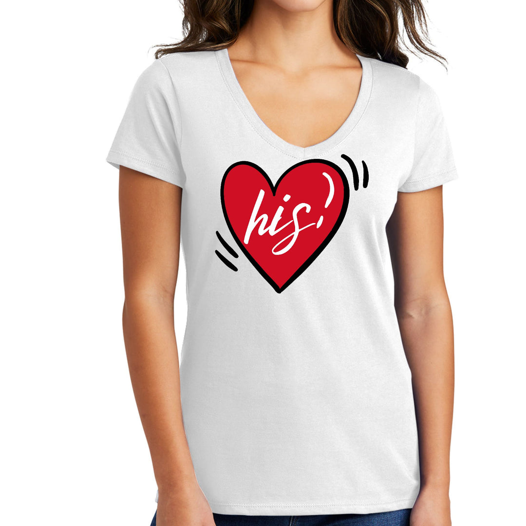 Womens V-neck Graphic T-shirt Say it Soul His Heart Couples - Womens | T-Shirts