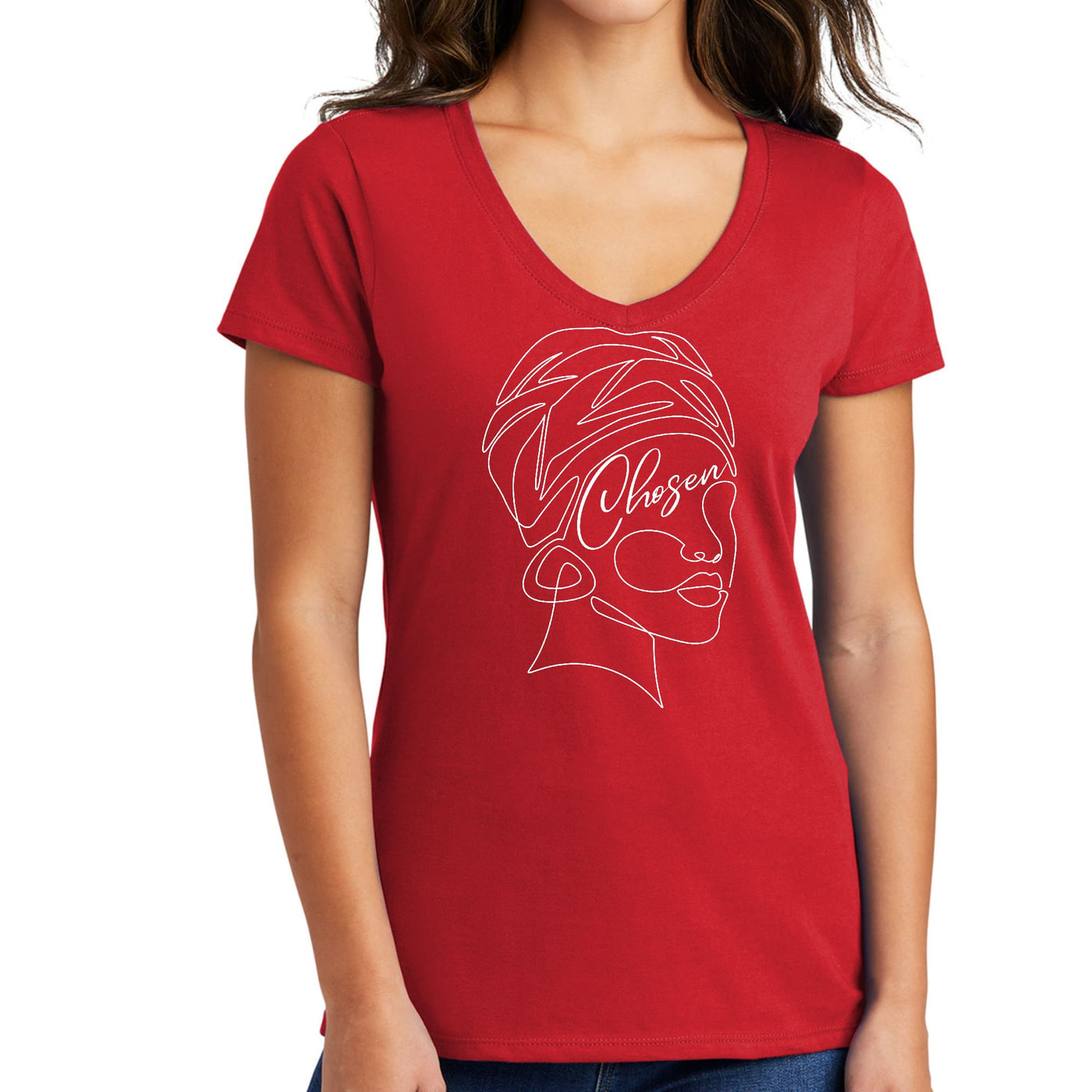 Womens V - neck Graphic T - shirt Say It Soul - Line Art Woman Self - Womens