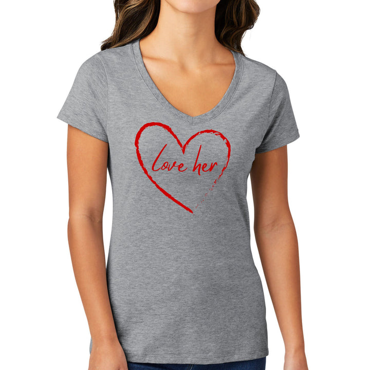 Womens V-neck Graphic T-shirt Say it Soul Love Her Red - Womens | T-Shirts