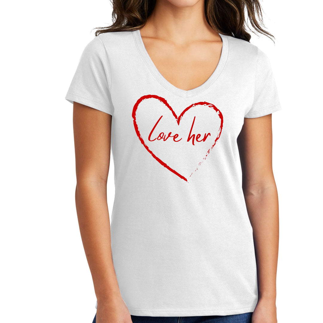 Womens V-neck Graphic T-shirt Say it Soul Love Her Red - Womens | T-Shirts