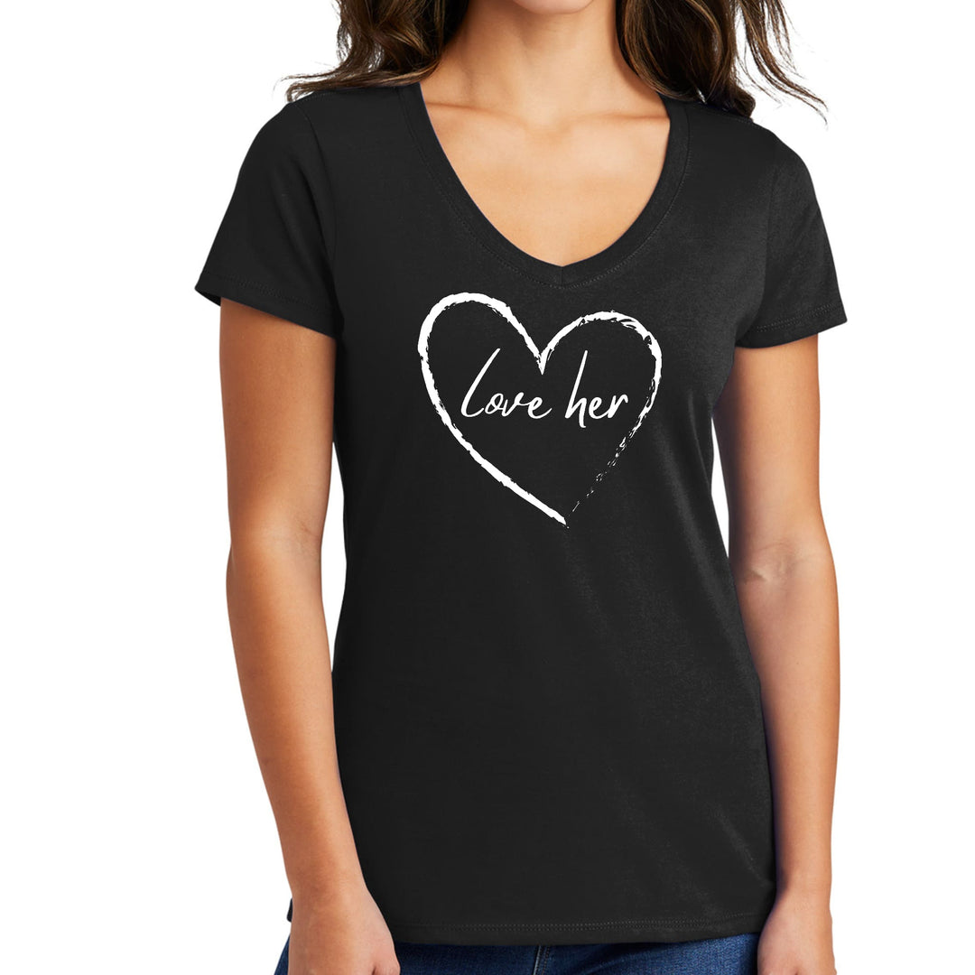 Womens V-neck Graphic T-shirt - Say it Soul Love Her - Womens/T-Shirts/V-Neck