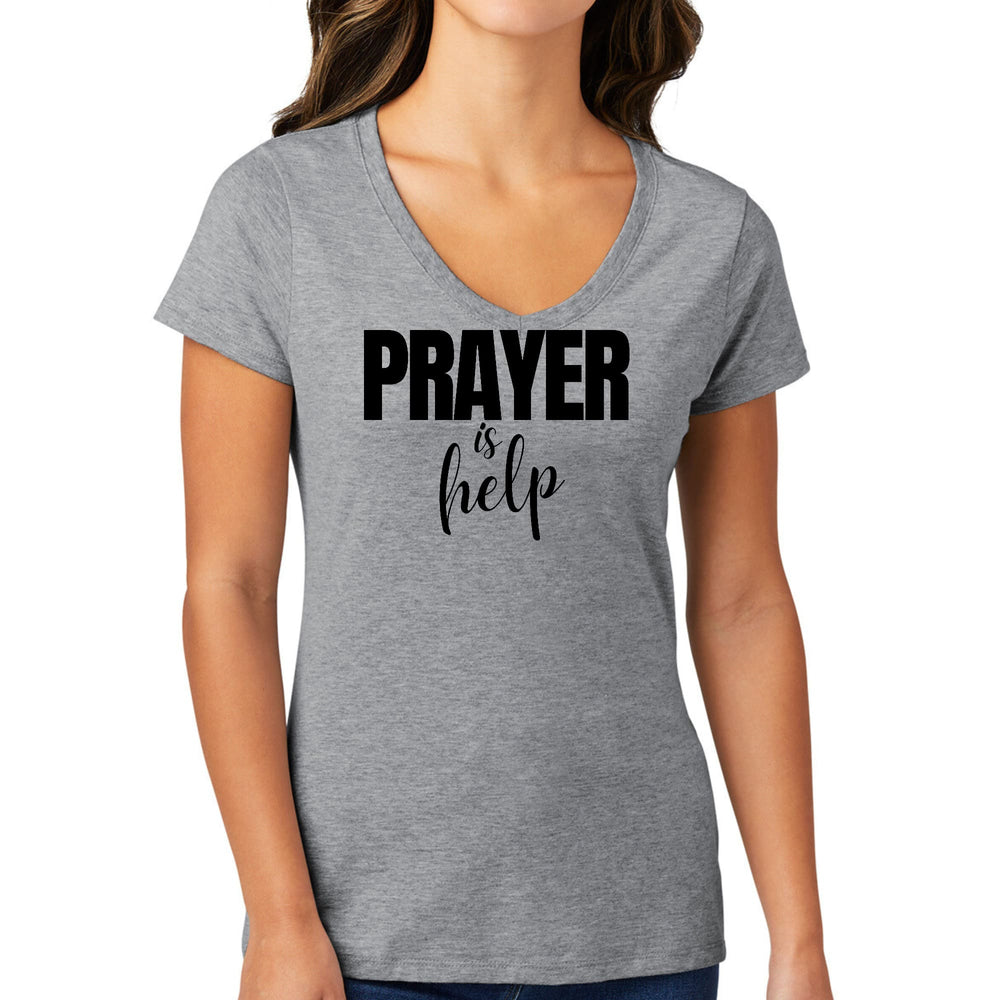 Womens V-neck Graphic T-shirt Say it Soul - Prayer is Help, - Womens | T-Shirts