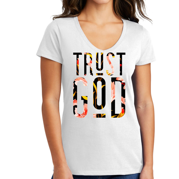 Womens V-neck Graphic T-shirt Trust God Floral Print - Womens | T-Shirts