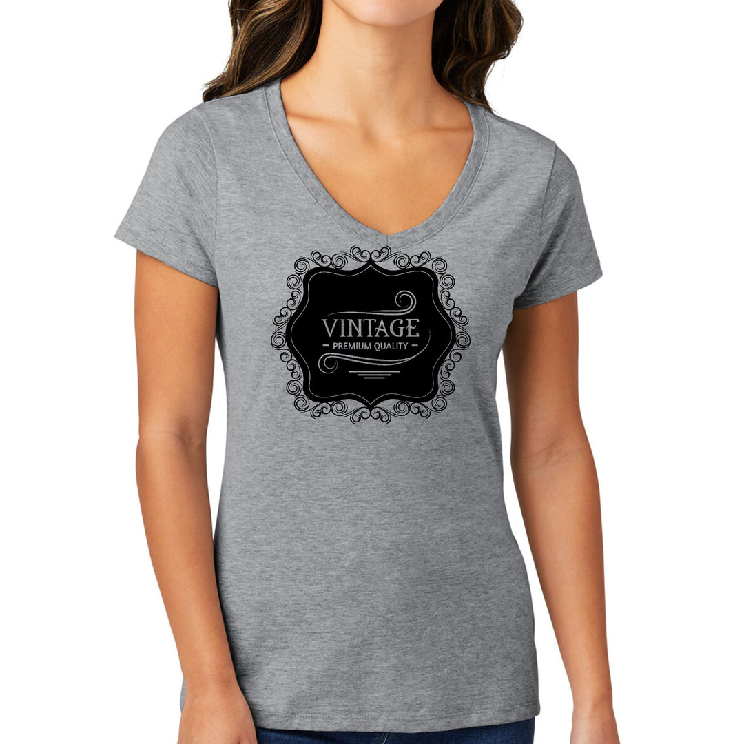 Womens V-neck Graphic T-shirt Vintage Premium Quality Black - Womens | T-Shirts