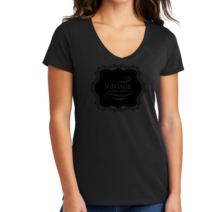 Womens V-neck Graphic T-shirt Vintage Premium Quality Black - Womens | T-Shirts