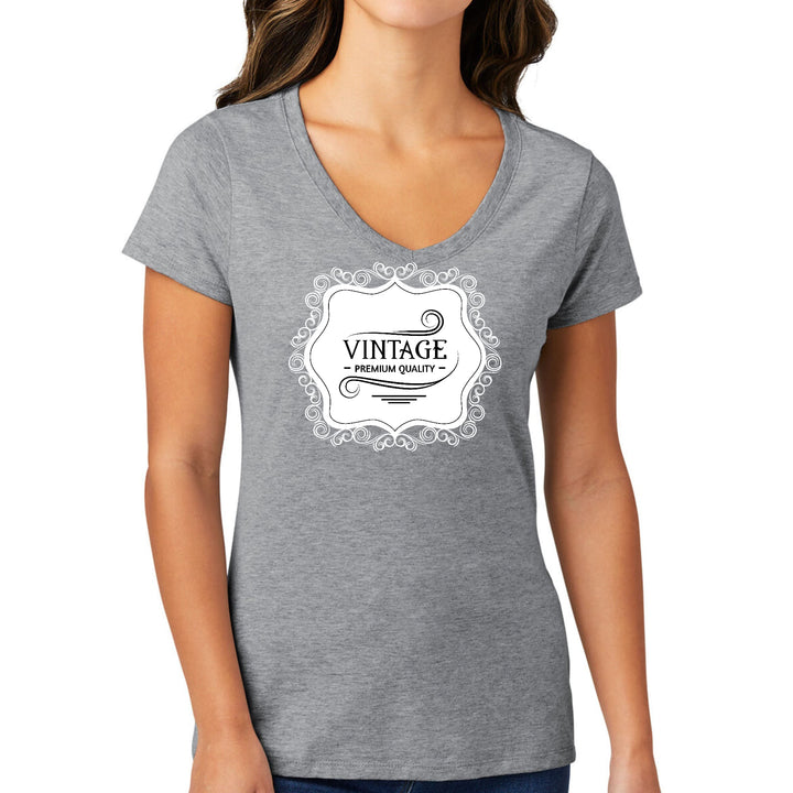 Womens V-neck Graphic T-shirt Vintage Premium Quality White Black - Womens