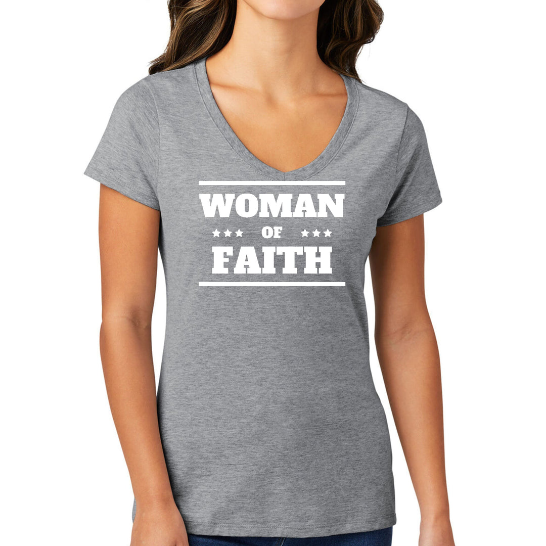 Womens V-neck Graphic T-shirt Woman of Faith - Womens | T-Shirts | V-Neck