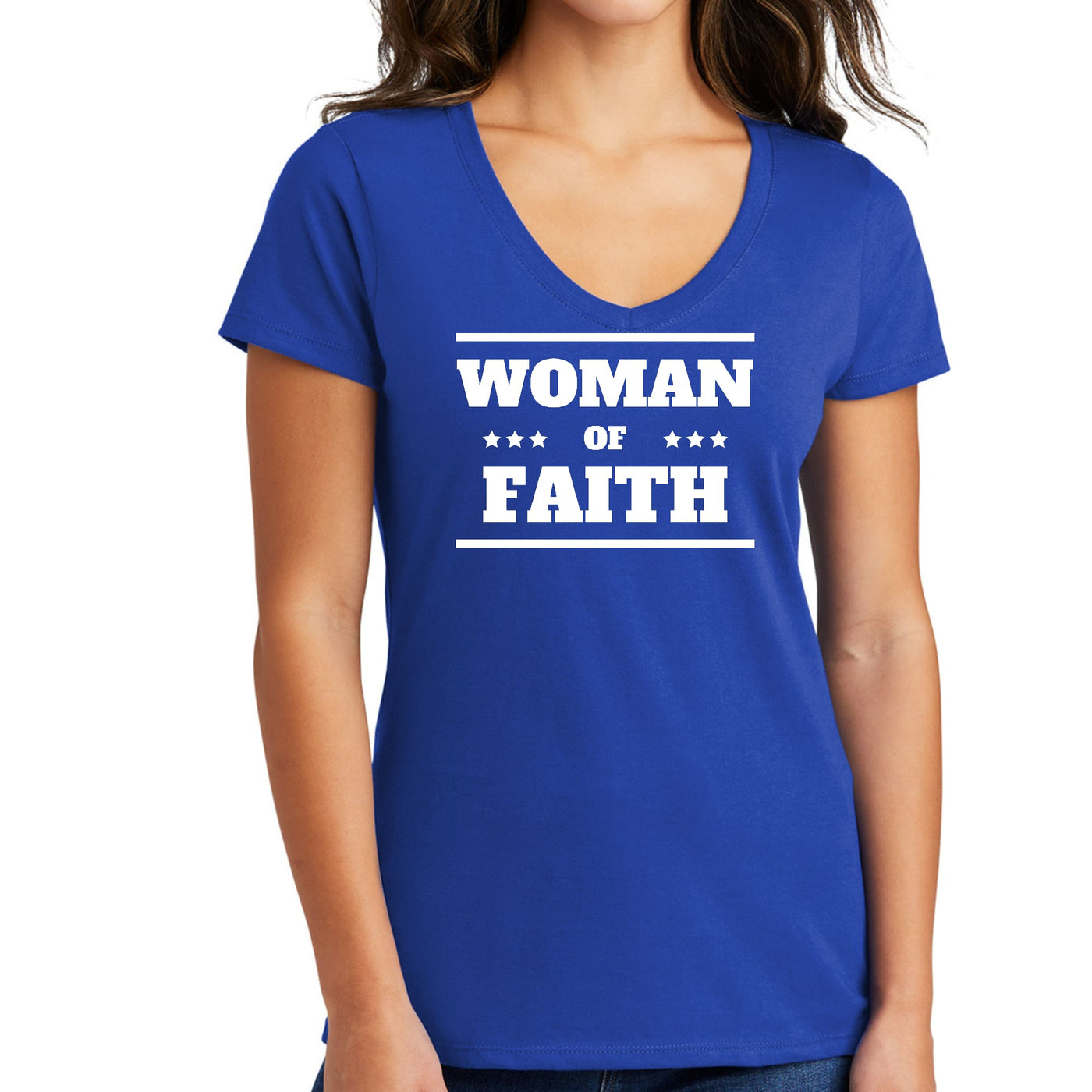 Womens V - neck Graphic T - shirt Woman Of Faith - Womens | T - Shirts | V