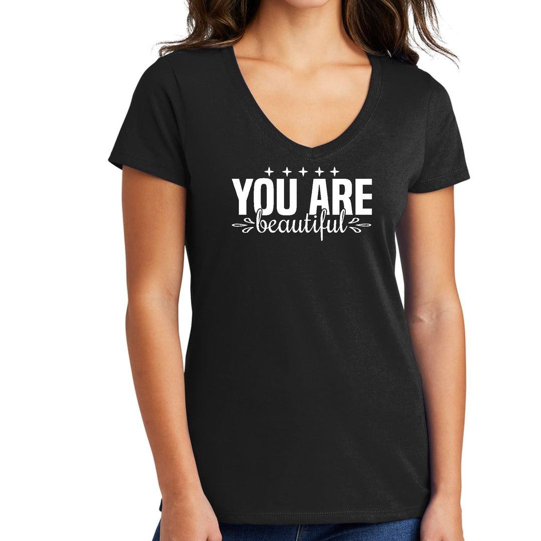 Womens V-neck Graphic T-shirt you are Beautiful Inspiration - Womens | T-Shirts