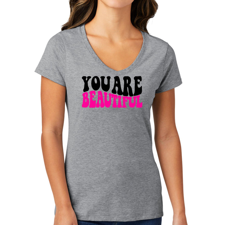 Womens V-neck Graphic T-shirt you are Beautiful Print - Womens | T-Shirts