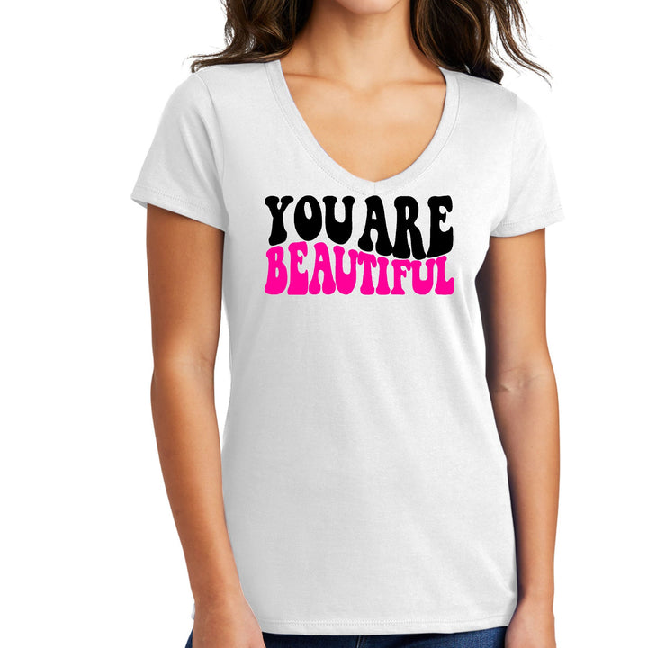 Womens V-neck Graphic T-shirt you are Beautiful Print - Womens | T-Shirts