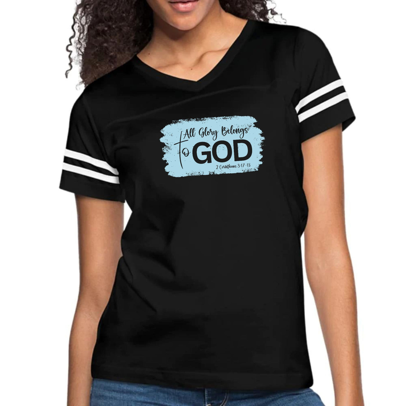 Womens Vintage Sport Graphic T-shirt All Glory Belongs To God Light - Womens