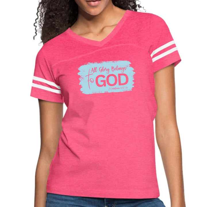 Womens Vintage Sport Graphic T-shirt - All Glory Belongs to God - Light