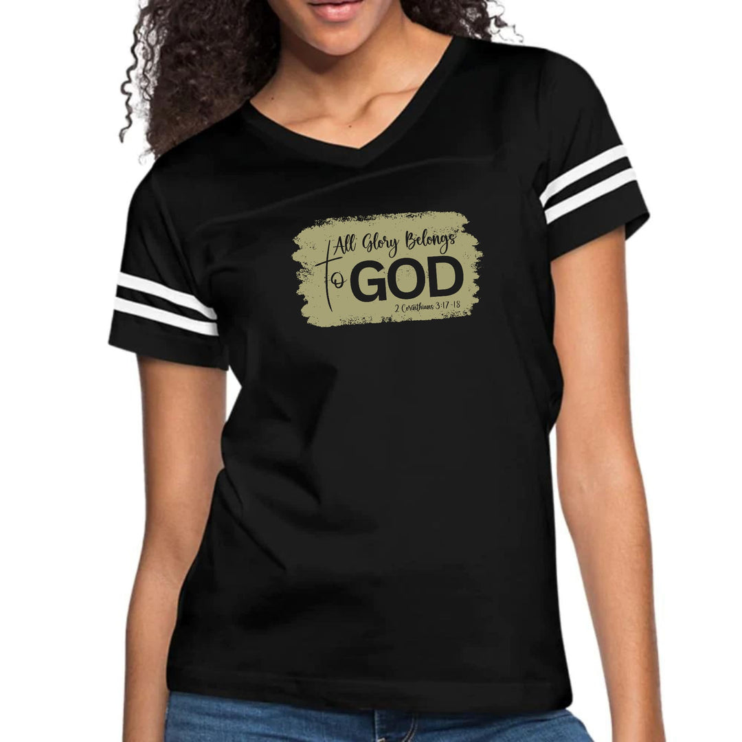 Womens Vintage Sport Graphic T-shirt - All Glory Belongs to God - Olive