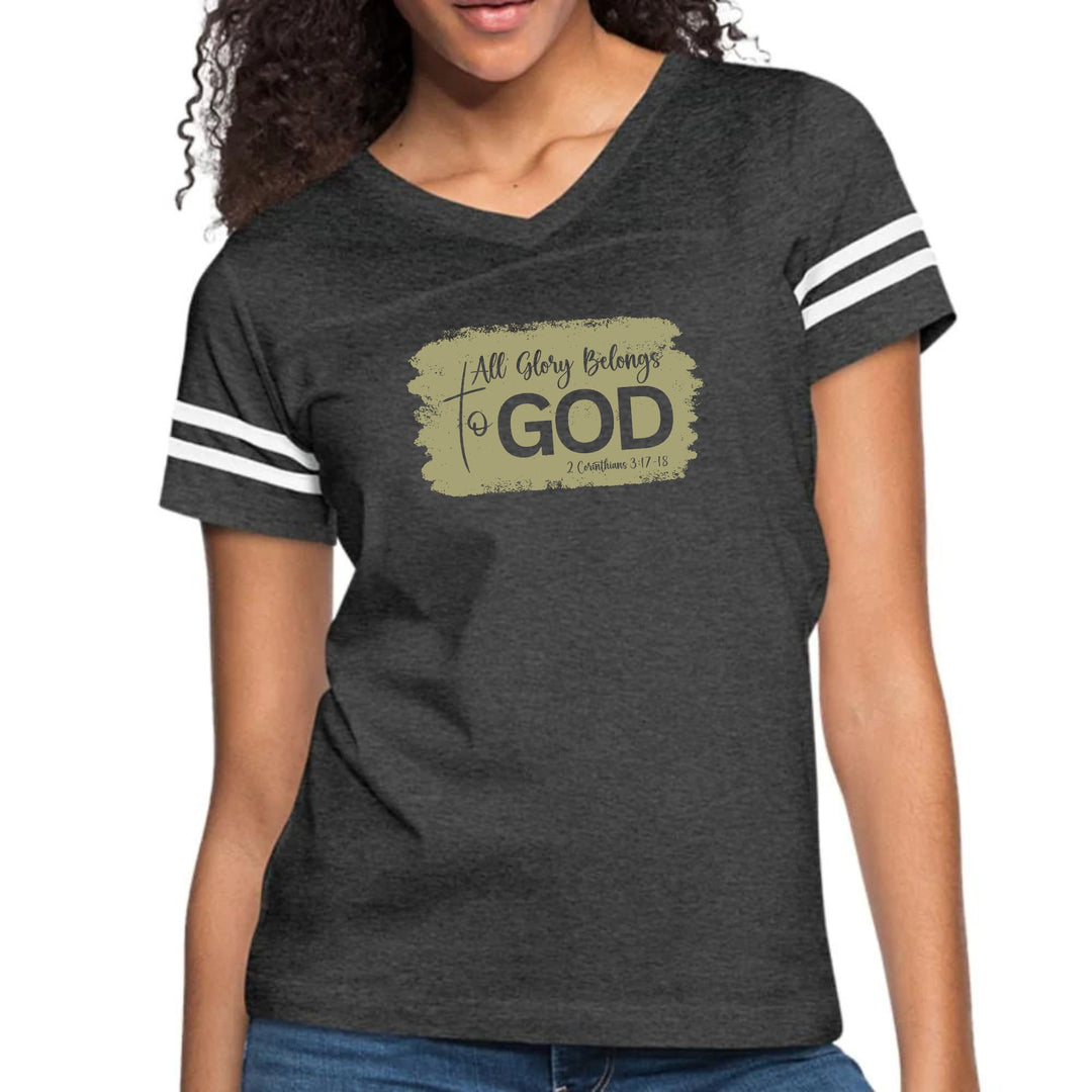 Womens Vintage Sport Graphic T-shirt - All Glory Belongs to God - Olive