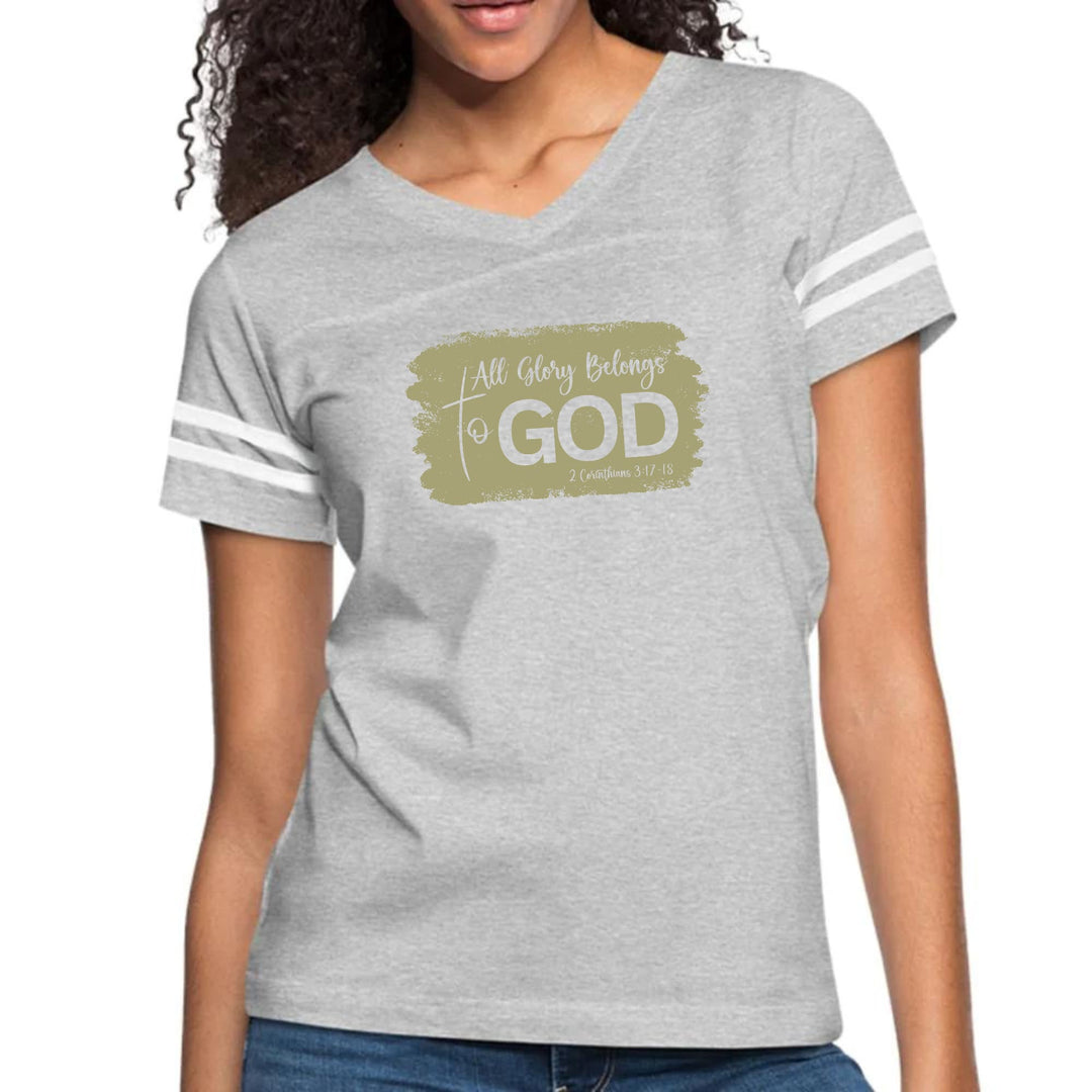 Womens Vintage Sport Graphic T-shirt - All Glory Belongs to God - Olive