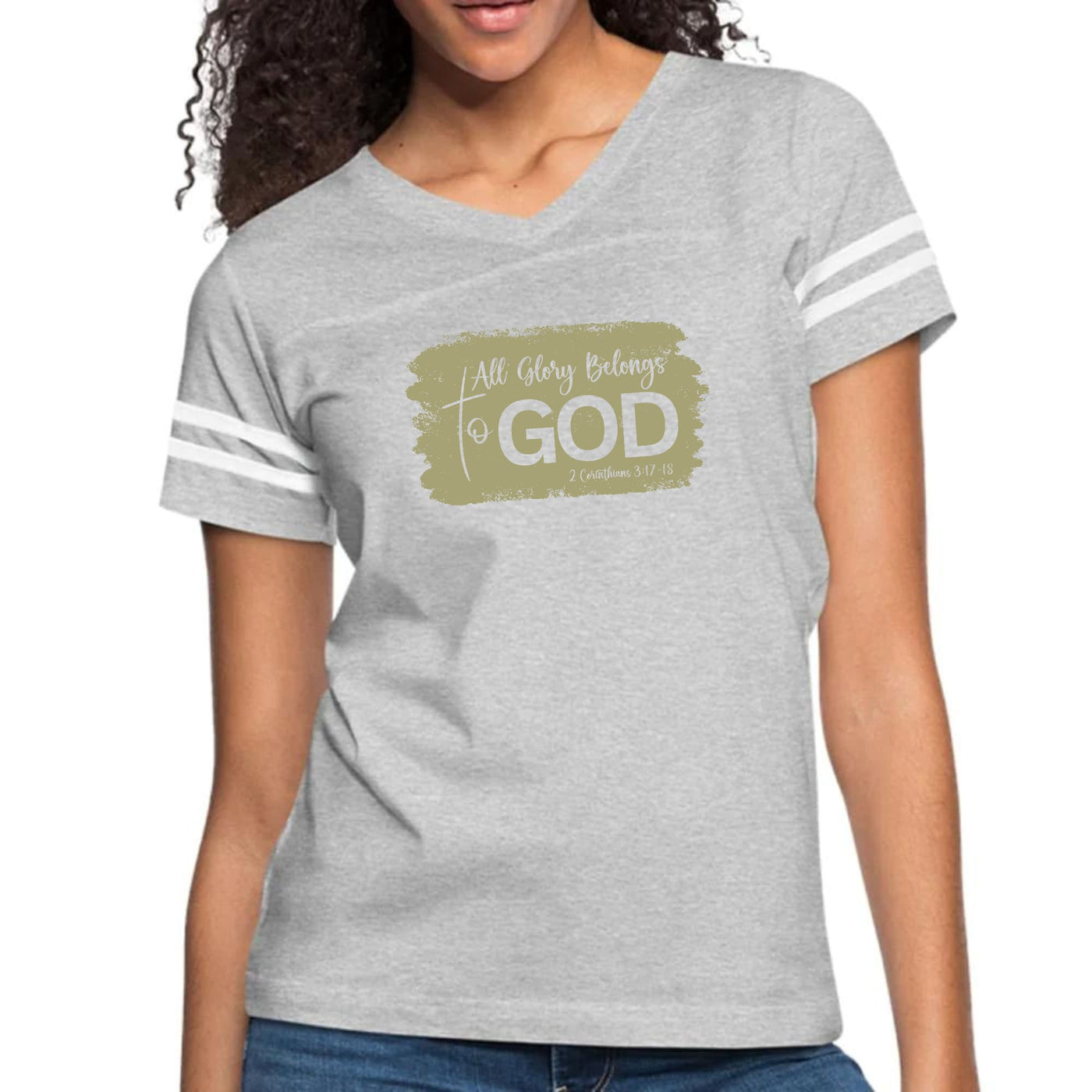 Womens Vintage Sport Graphic T-shirt All Glory Belongs To God Olive - Womens