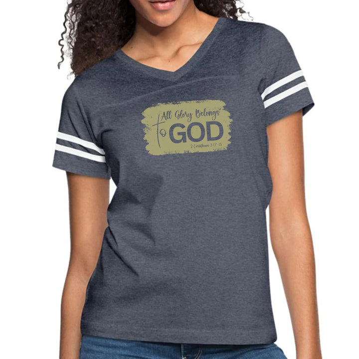 Womens Vintage Sport Graphic T-shirt - All Glory Belongs to God - Olive