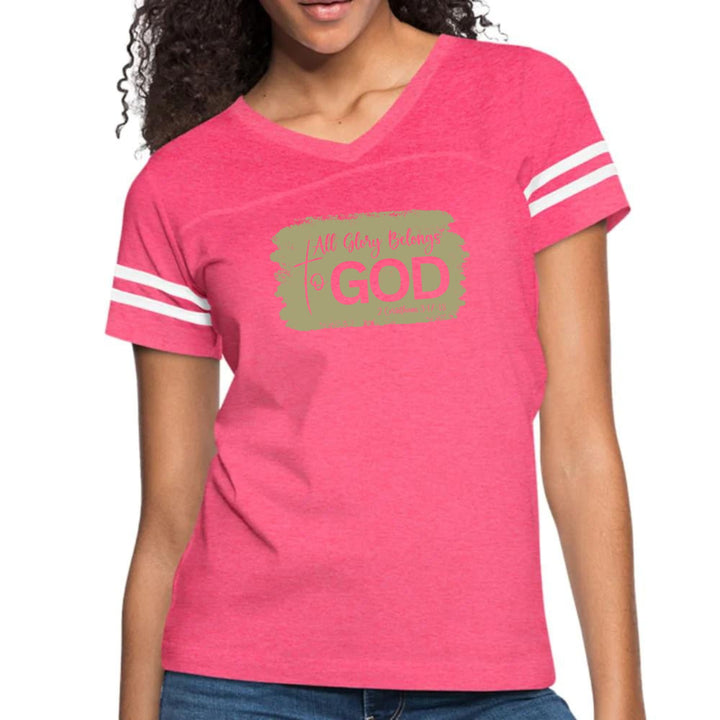 Womens Vintage Sport Graphic T-shirt - All Glory Belongs to God - Olive