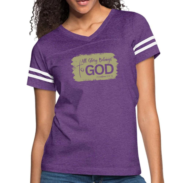 Womens Vintage Sport Graphic T-shirt - All Glory Belongs to God - Olive