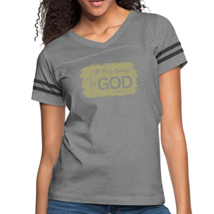 Womens Vintage Sport Graphic T-shirt - All Glory Belongs to God - Olive