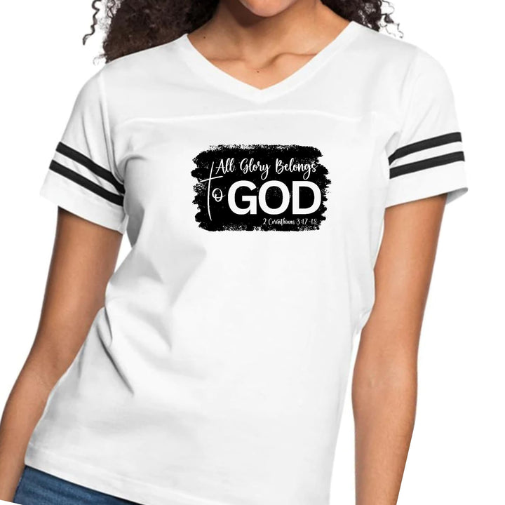 Womens Vintage Sport Graphic T-shirt - All Glory Belongs to God Print