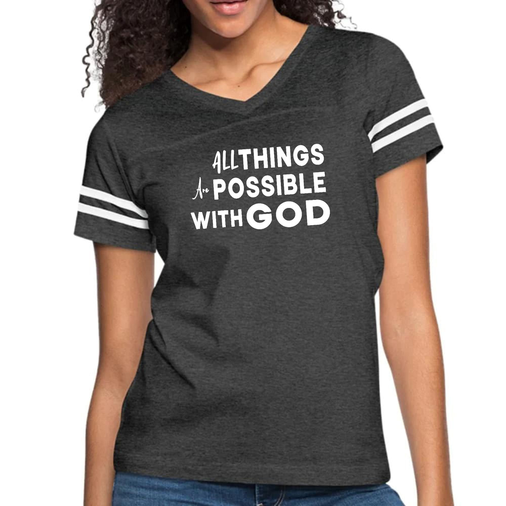 Womens Vintage Sport Graphic T-shirt - All Things are Possible with God