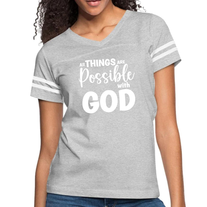 Womens Vintage Sport Graphic T-shirt All Things Are Possible With God - Womens