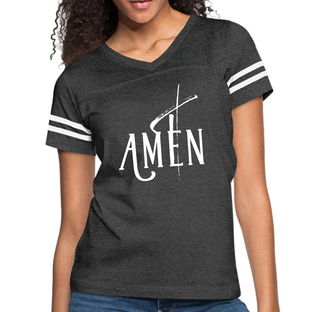 Womens Vintage Sport Graphic T-shirt - Amen White Print