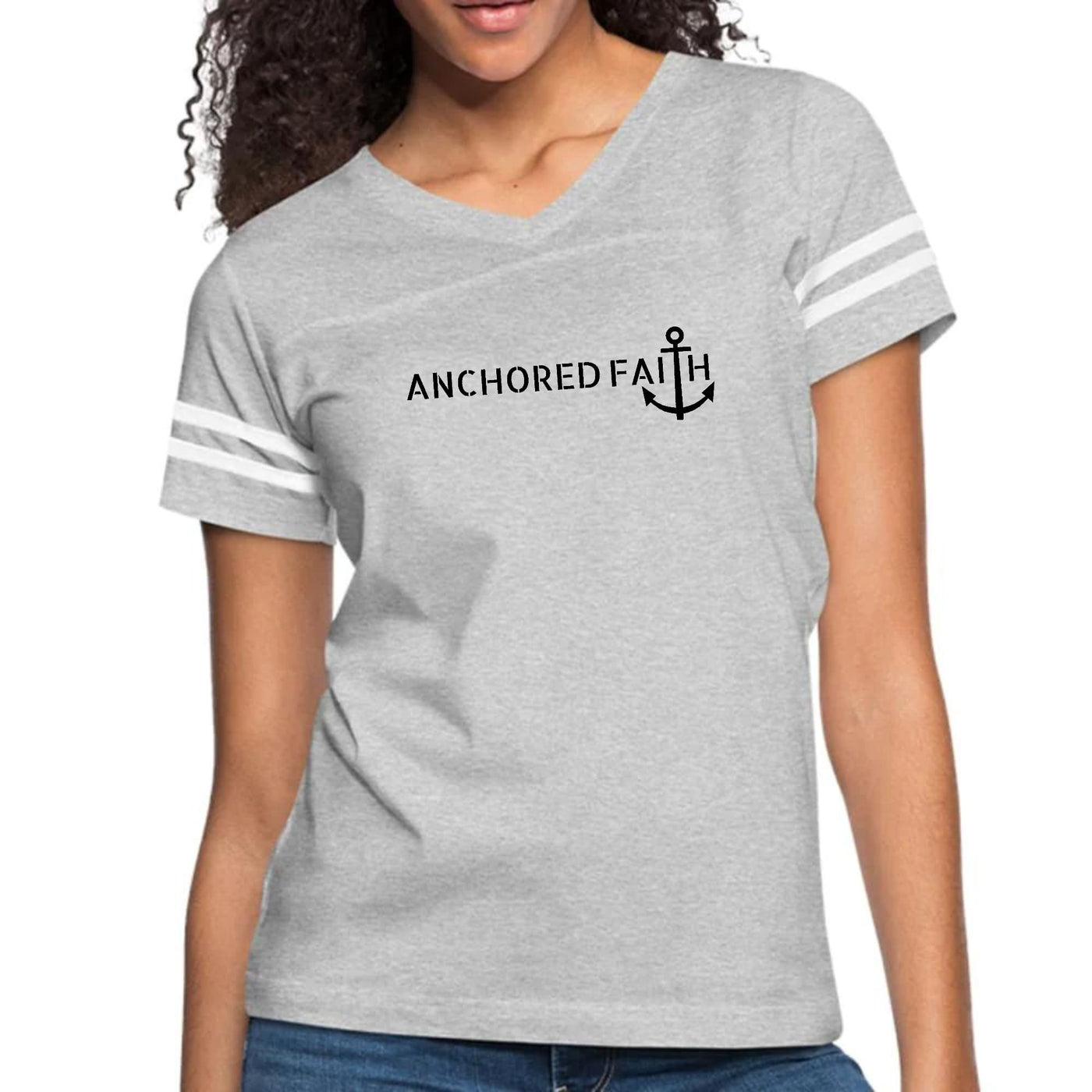 Womens Vintage Sport Graphic T-shirt Anchored Faith Black Print - Womens