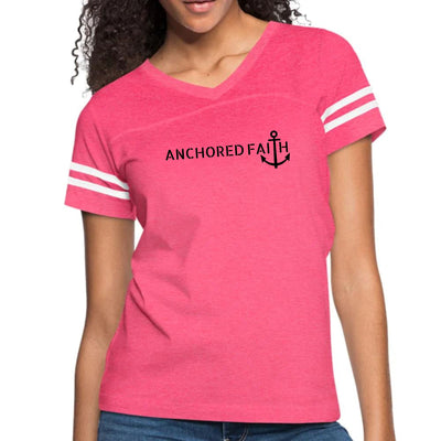 Womens Vintage Sport Graphic T - shirt Anchored Faith Black Print - T - Shirts