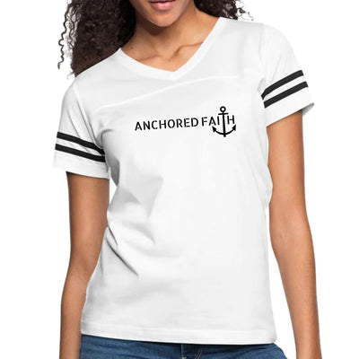 Womens Vintage Sport Graphic T - shirt Anchored Faith Black Print - T - Shirts