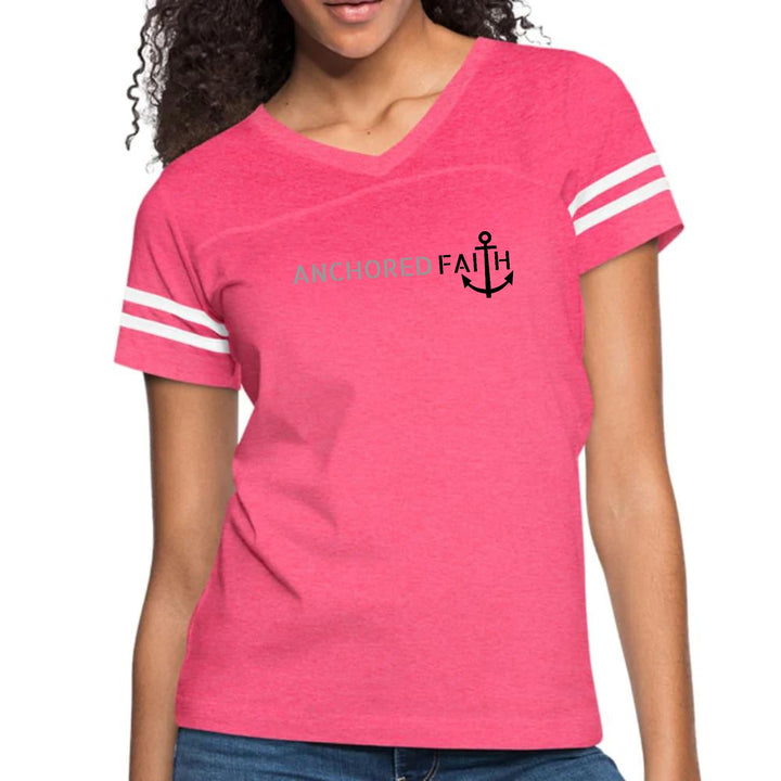Womens Vintage Sport Graphic T-shirt - Anchored Faith Grey and Black