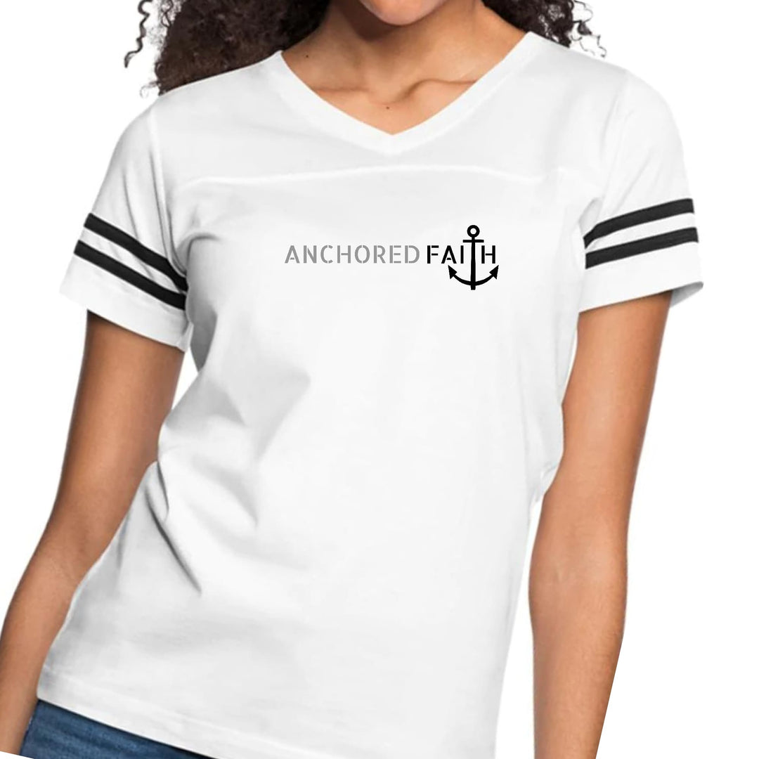 Womens Vintage Sport Graphic T-shirt - Anchored Faith Grey and Black