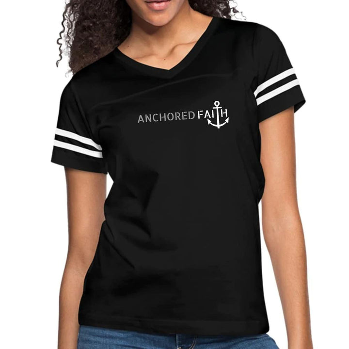 Womens Vintage Sport Graphic T-shirt - Anchored Faith Grey and White