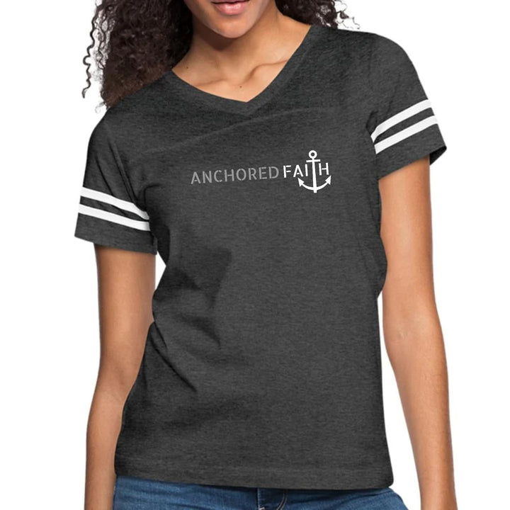 Womens Vintage Sport Graphic T-shirt - Anchored Faith Grey and White