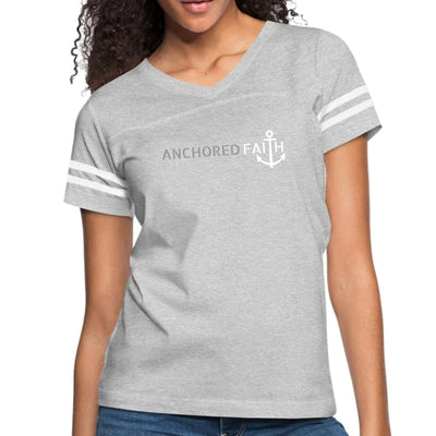 Womens Vintage Sport Graphic T - shirt Anchored Faith Grey And White - T