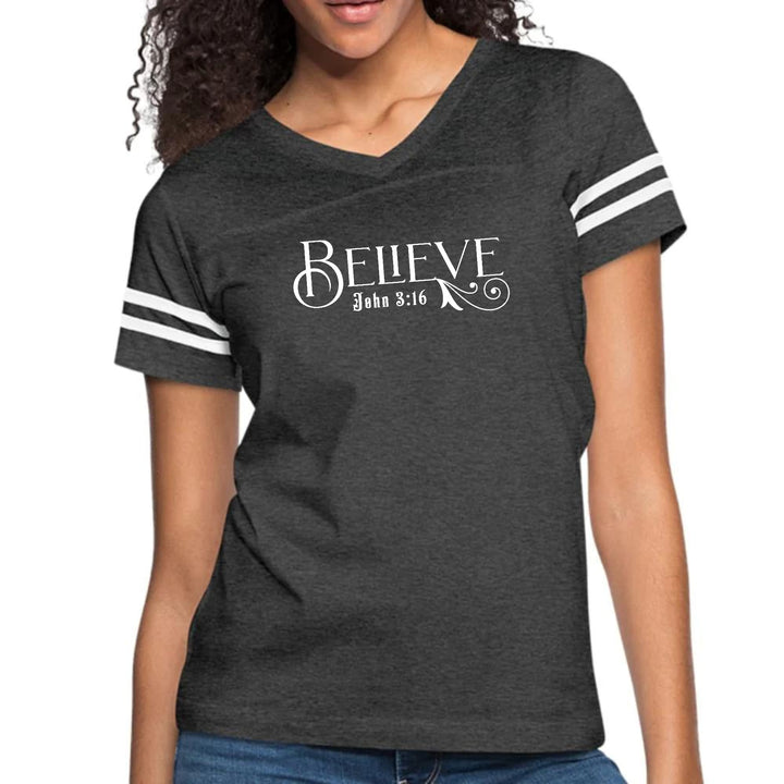 Womens Vintage Sport Graphic T-shirt Believe John 3:16 - Womens | T-Shirts
