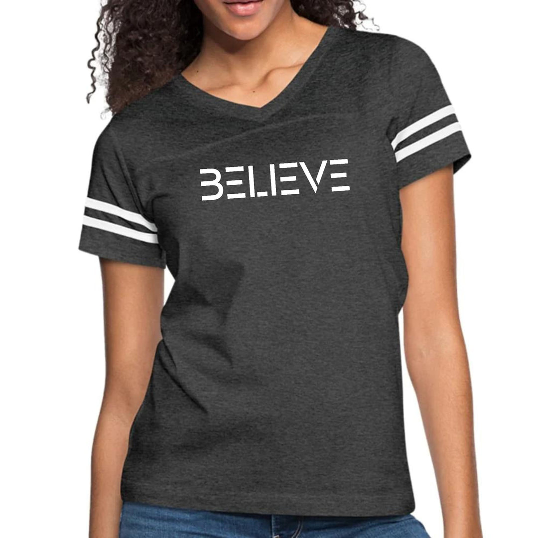 Womens Vintage Sport Graphic T-shirt - Believe White Print