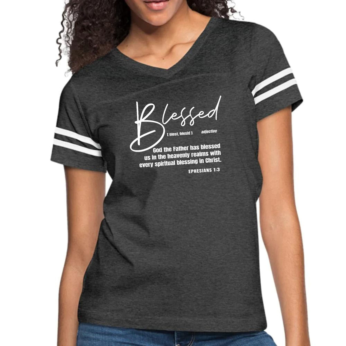 Womens Vintage Sport Graphic T-shirt Blessed In Christ - Womens | T-Shirts