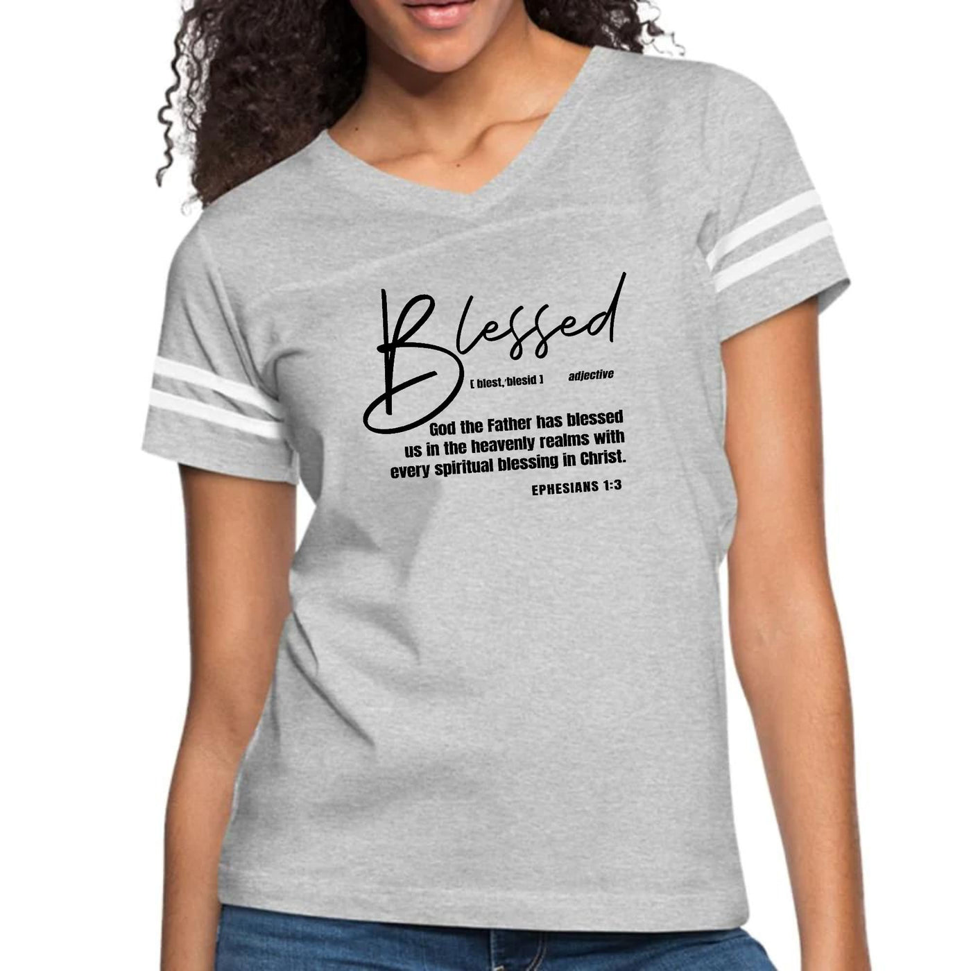 Womens Vintage Sport Graphic T-shirt Blessed In Christ - Womens | T-Shirts