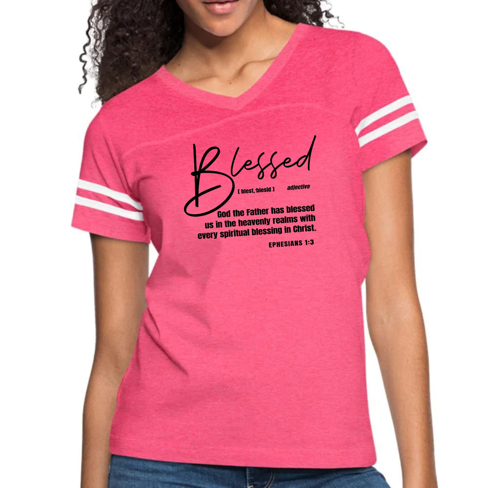 Womens Vintage Sport Graphic T-shirt Blessed In Christ - Womens | T-Shirts