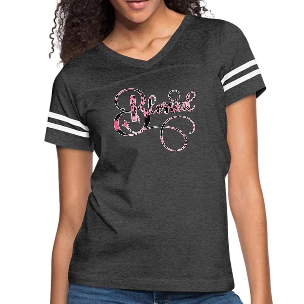 Womens Vintage Sport Graphic T-shirt - Blessed Pink and Black