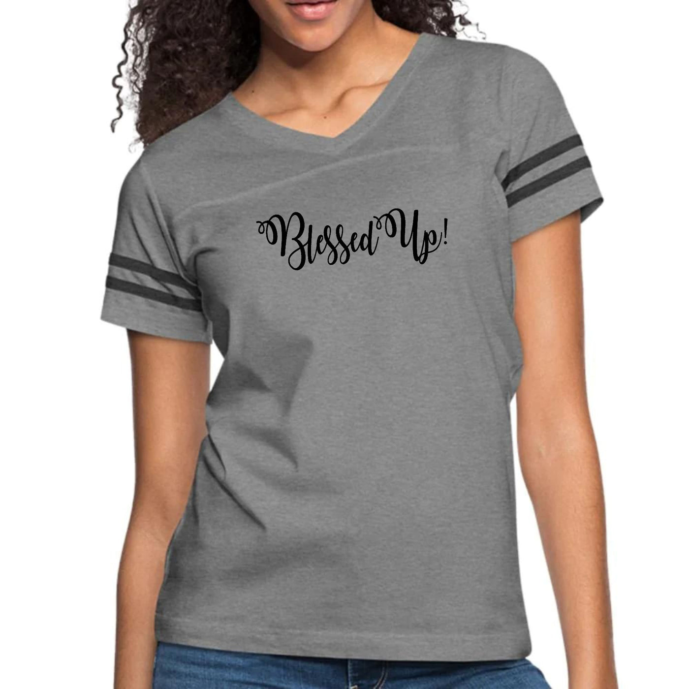 Womens Vintage Sport Graphic T-Shirt Blessed Up Quote Black - Womens | T-Shirts