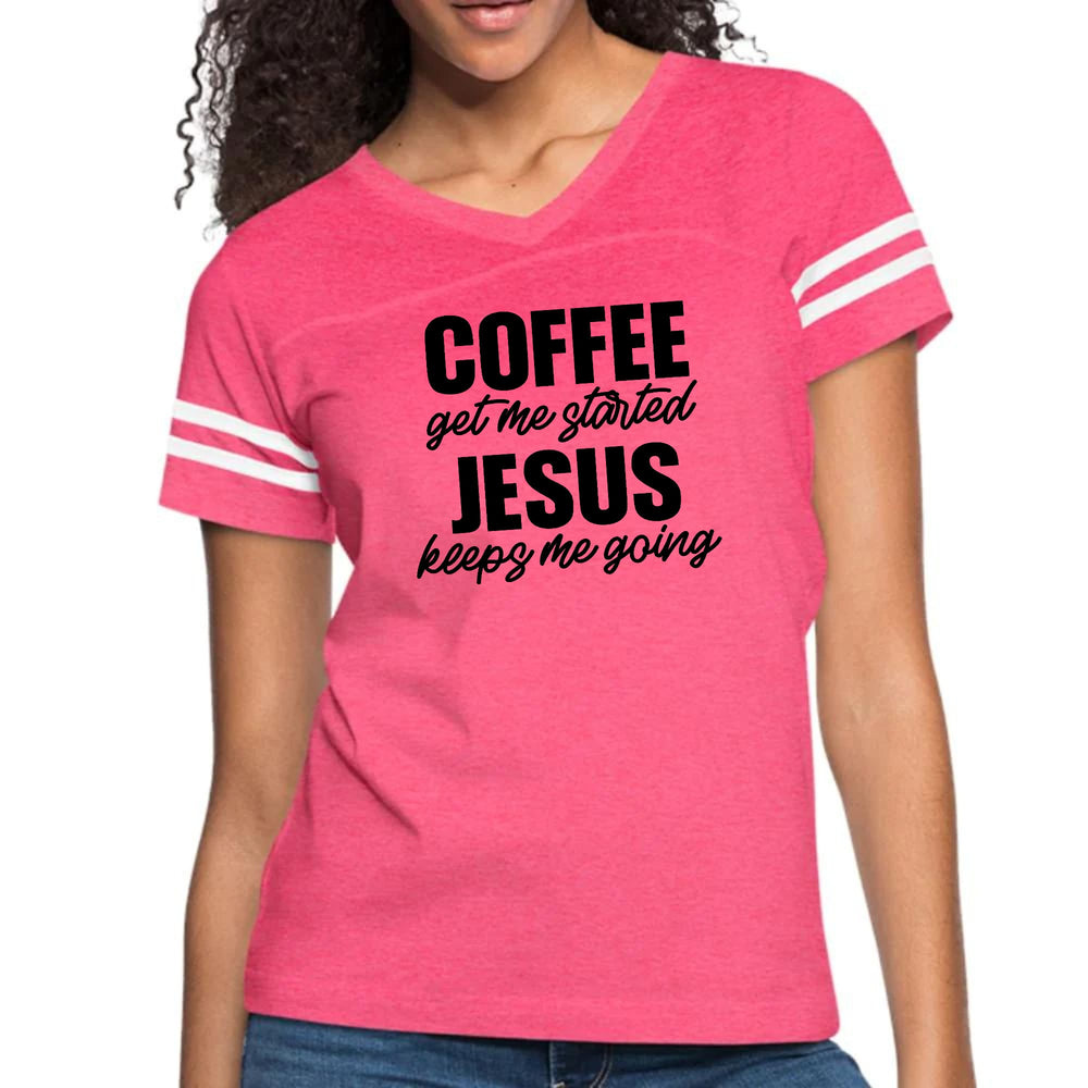 Womens Vintage Sport Graphic T-shirt - Coffee Get me Started - Jesus