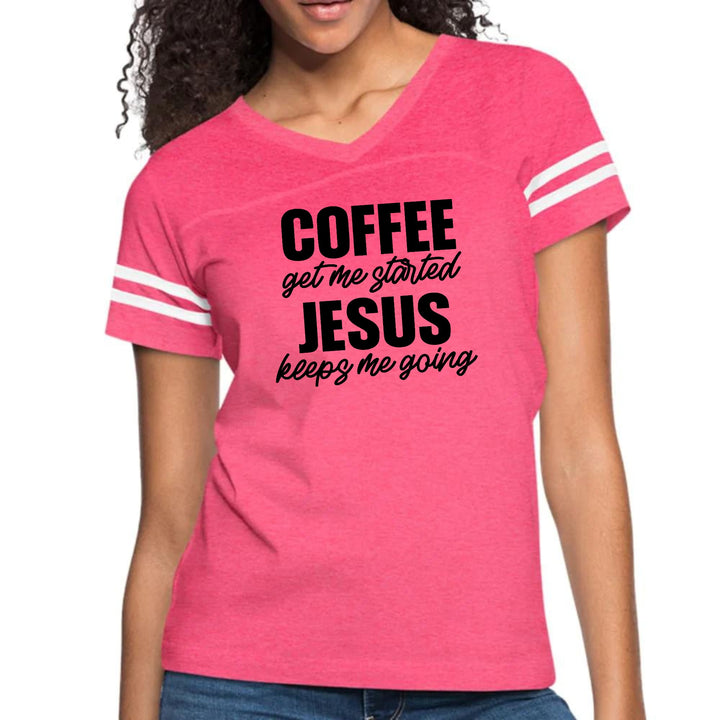 Womens Vintage Sport Graphic T-shirt - Coffee Get me Started - Jesus
