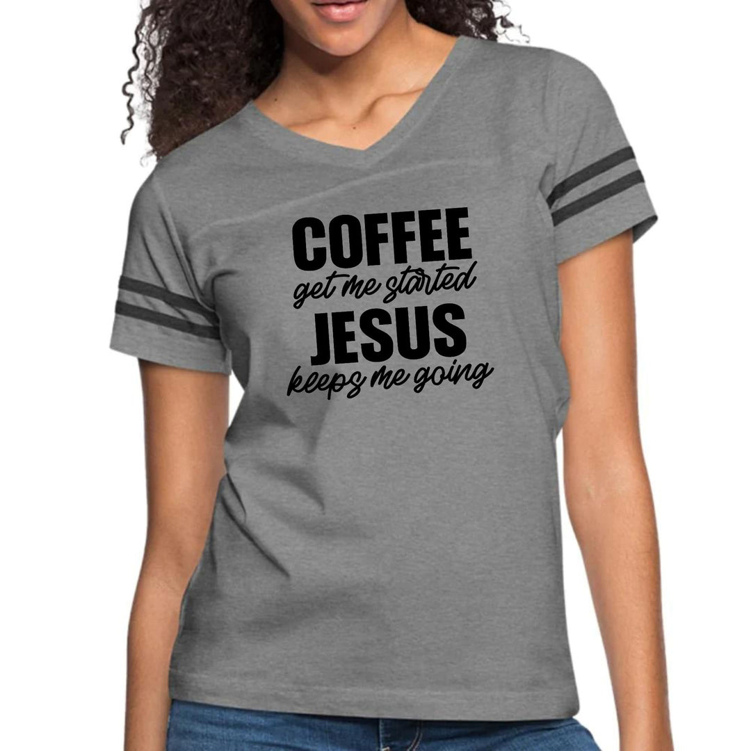 Womens Vintage Sport Graphic T-shirt - Coffee Get me Started - Jesus